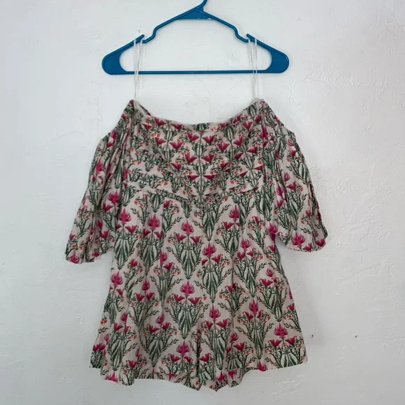 Espescia x Anthropologie off-shoulder floral-printed romper Pleated Front Spring - Picture 4 of 16